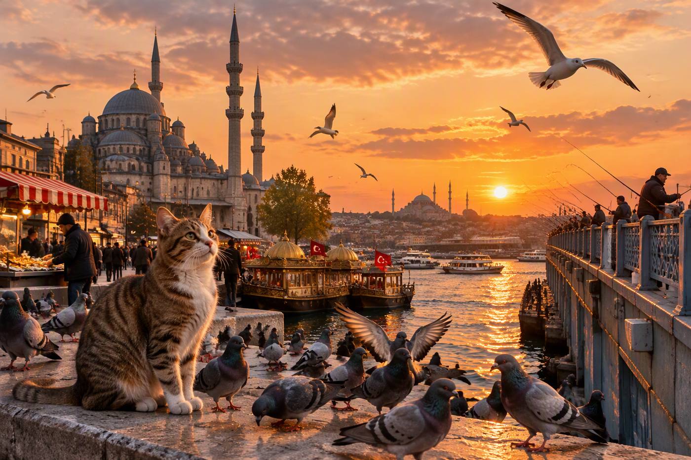 Eminönü'nde Yeni Cami ve bir vapur.