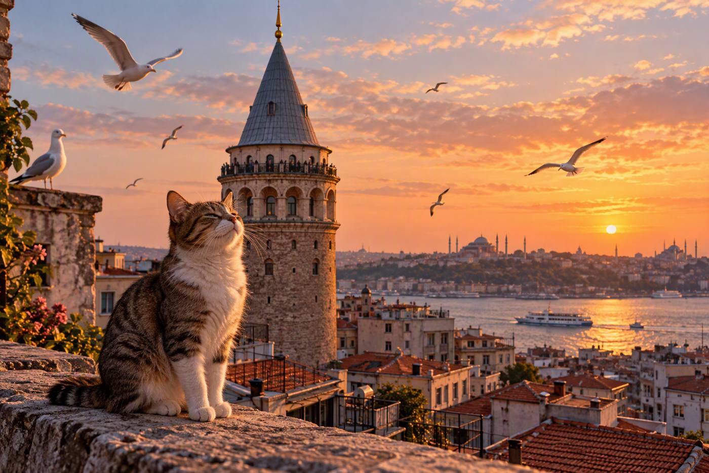 Gün batımında Galata Kulesi.